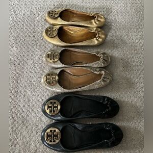 Tory Burch flats- 3 pairs: gold silver and black